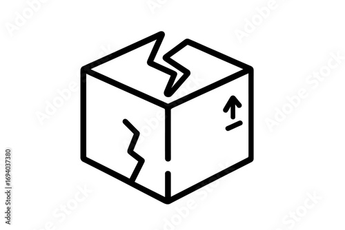 Damaged delivery package icon. Vector concept of a broken cardboard box. Symbol for fragile item, shipping error, return, insurance. Poor transport and logistics service.