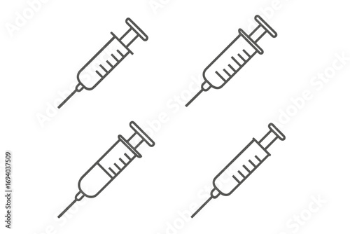 Syringe injection icon set. Medical vaccine or vaccination concept. Simple line pictogram for web, app design. Health care, medicine, drug, dose, treatment vector symbol.