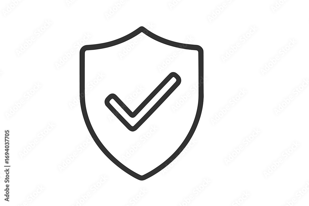 Shield with check mark icon. Security, safety, protection, guarantee, verified concept. Thin line vector for web, graphic design, apps. Quality, trust, insurance symbol. Shield with check mark icon. Security, safety, protection, guarantee, verified concept. Thin line vector for web, graphic design, apps. Quality, trust, insurance symbol.