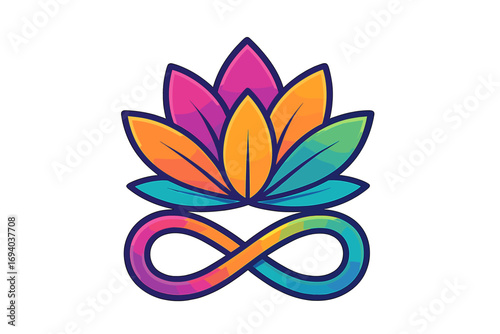 Colorful lotus flower beauty logo design, vibrant vector cartoon illustration with gradient petals, floral cosmetic emblem, wellness and spa symbol, elegant nature icon