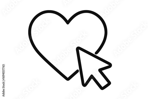 Clicking on the heart icon. Arrow cursor pointer. Like button for social media. Add to favorites, love symbol. Web design and mobile app UI UX element. Vector linear icon.