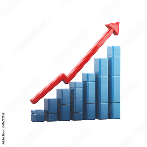 Growth chart with upward arrow 3d rendered isolated on transparent background
