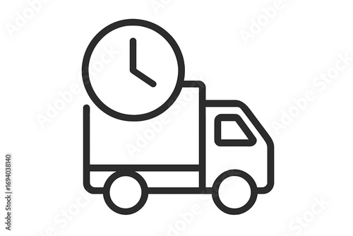 On time delivery truck icon. Fast express shipping service. Logistics and transport concept with clock. 24-hour freight service, cargo van for e-commerce order fulfillment.