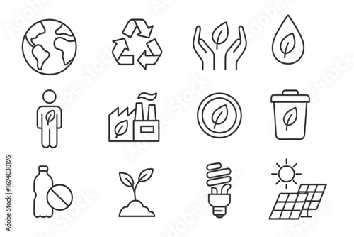 Environment line icon set. Ecology, recycling, green energy, nature conservation, sustainability. Outline symbols for web. Eco friendly concept. Sustainable development signs.