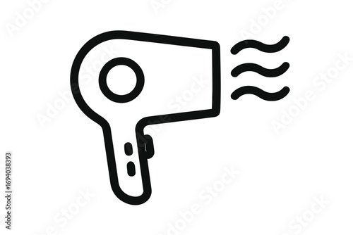 Hair dryer icon vector. Blow dryer line symbol. Minimalistic outline pictogram for beauty salon, hairdressing, and hair care. Simple hair styling tool graphic element.