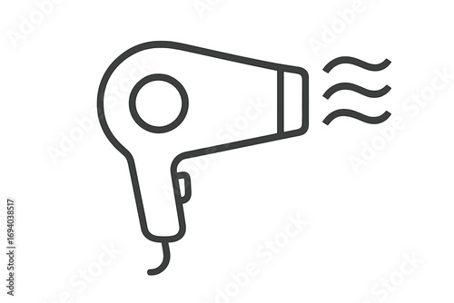 Hair dryer line icon. Blow dryer symbol for hairdressers and beauty salons. Minimalistic vector graphic for hair care, styling, and personal grooming. Simple outline illustration.