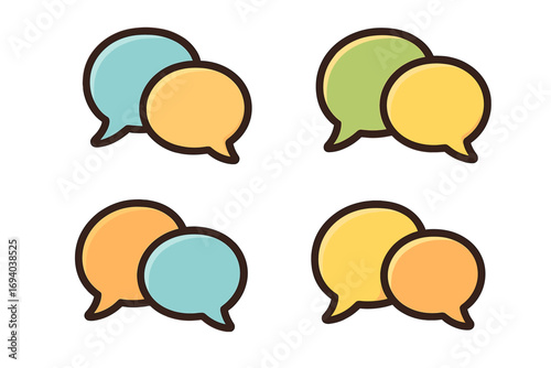 Colorful cartoon speech bubble icon set. Dialogue, chat, communication concept. Vector graphic for messaging app, social media post, comment, forum, and web interface design.