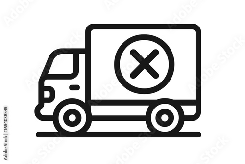 Canceled delivery icon. Truck with cross mark for failed shipment, shipping error, or logistics problem. Package return, transport rejected, or service unavailable concept.