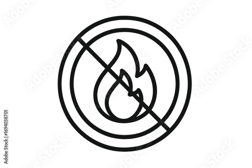 No fire outline icon. Fire prohibited vector symbol. Danger warning sign for flammable materials. Stop open flame. Safety regulations pictogram. No bonfire or campfire allowed.