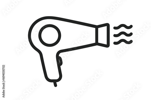 Hair dryer icon vector. Blow dryer symbol illustration. Hair care, beauty salon and hairdresser equipment sign. Minimalistic outline pictogram for web and graphic design. Hot air styling tool.