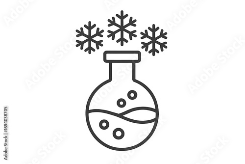 Frost resistance science icon with laboratory flask and snowflakes. Antifreeze chemical solution concept illustration. Cold resistant test in a lab. Cryogenics vector logo.