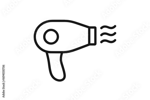 Hair dryer icon vector. Blow dryer symbol. Minimalistic thin line art pictogram for web design. Hair styling and beauty salon grooming appliance. Simple black outline graphic.