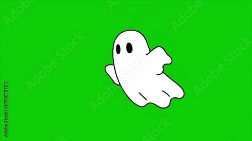 Animated cartoon ghost floating on green screen background halloween spooky motion graphic