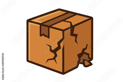 Damaged cardboard box with cracks and broken parts, vector cartoon illustration concept for packaging, shipping, delivery problems, storage damage, shipping mishap icon set