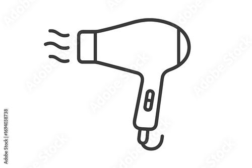 Hair dryer outline icon. Simple linear vector graphic for hairdressing, salon, beauty concepts. Editable stroke for web, apps. Hot air blow dryer appliance illustration.