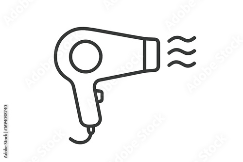 Hair dryer icon. Blow dryer outline vector illustration. Simple linear symbol for hairdressing, salon, beauty, and grooming. Hot air appliance for hairstyling. Editable stroke.