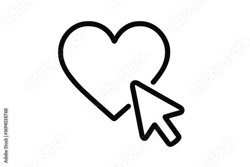Cursor arrow clicking a heart icon. Like, love, and favorite button concept. Social media symbol. User interface element for web design, apps, and online dating websites.