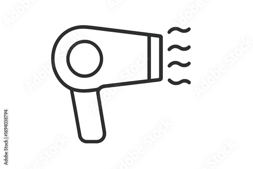 Hair dryer icon. Blow dryer symbol. Hairdressing and beauty salon pictogram. Hair care, styling and grooming concept. Blower sign for web. Simple outline vector line art.