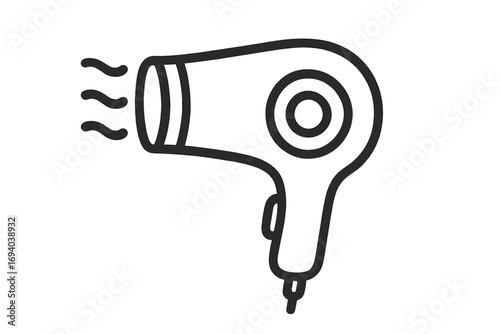 Hair dryer outline icon, thin linear vector, hair styling tool, salon equipment, beauty appliance symbol, electric blower, minimal design, isolated illustration, transparent background