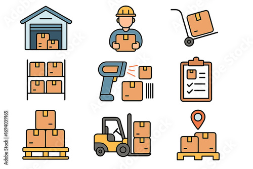 Simple linear filled color icon of tractor, minimalistic linear pictogram for web, graphic design, apps, banners, social media, cards, agriculture, farm machinery, vector cartoon