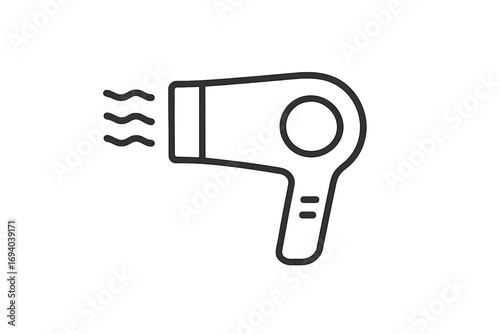 Hair dryer minimal line icon. Blow dryer symbol. Hairdressing and beauty salon equipment for hairstyling. Personal grooming appliance. Hotel and bathroom pictogram vector.