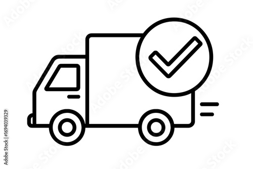Delivery truck with checkmark icon. Vector illustration for logistics, shipping, and transport services. Confirmed order, successful delivery, approved transport concept. Fast shipping.