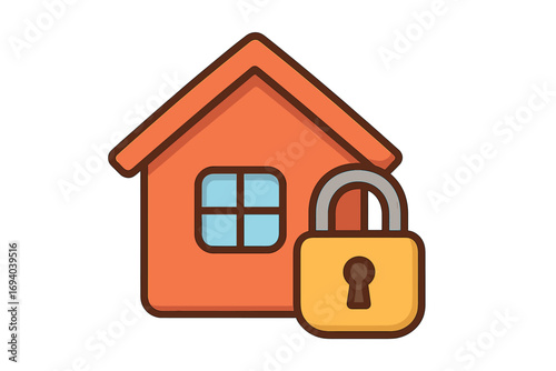 Home security vector icon. House and lock symbol for property safety and protection. Real estate insurance concept. Secure building cartoon for web, apps. Private property.