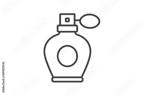 Perfume bottle line icon. Vector illustration of a classic flacon with atomizer spray. Symbol for fragrance, scent, cosmetic, beauty, and aroma. Isolated graphic design element.