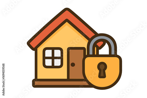 House and lock icon. Home security, property protection, and real estate safety concept. Vector symbol for insurance, mortgage, asset management, privacy, and lockdown.