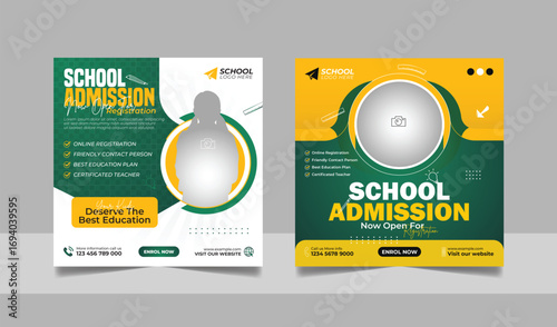Kids back to school admission social media post web banner higher education square flyer study abroad poster template