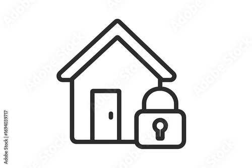 House security and home safety concept. Minimalist line icon of a house and lock. Property protection and real estate insurance symbol. Vector for web, app, graphic design.