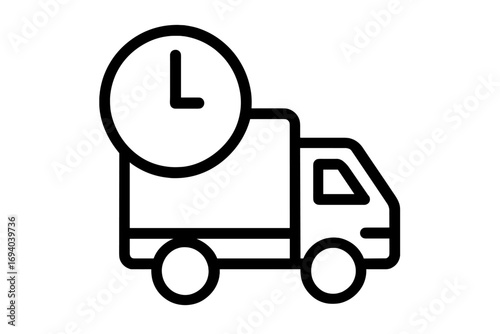 Fast delivery truck with clock icon. Express shipping and on-time delivery service concept. Logistics and transportation symbol for web, apps. Lorry, van vector illustration.