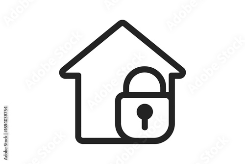 Home security and house protection concept. Secure property symbol with lock and keyhole. Real estate safety and insurance icon. Private access and mortgage sign.