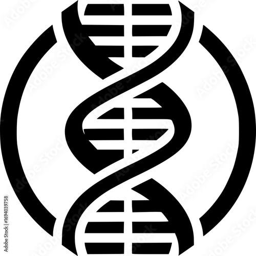 Modern abstract graphic of a DNA double helix within a circle, symbolizing genetics, molecular biology, and life's fundamental code, ideal for various scientific projects and research initiatives