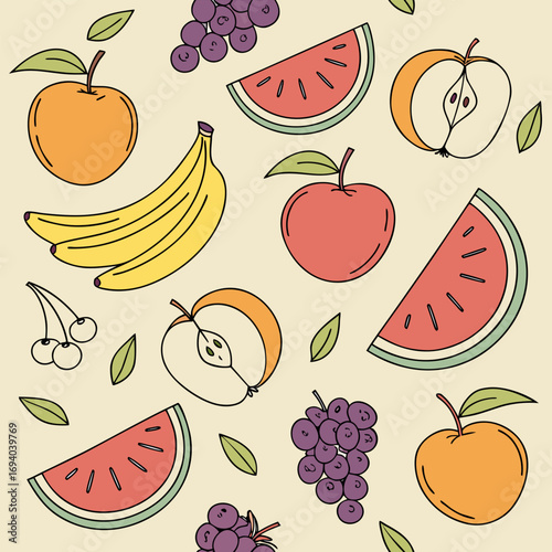 Vibrant and Fresh Fruit Pattern Design - A Colorful Collection of Healthy Summer Treats for Wallpapers and Backgrounds