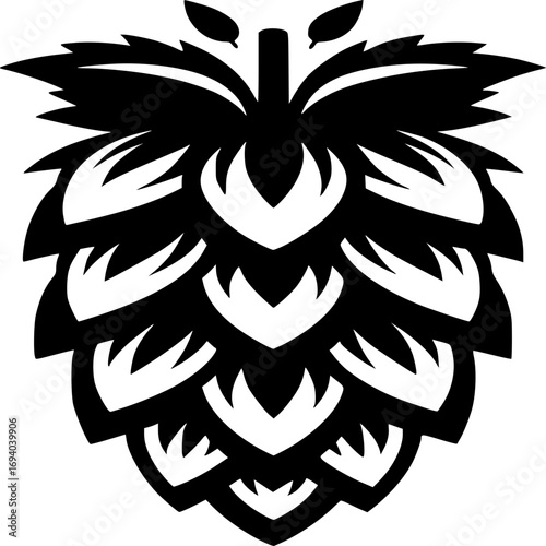 Stylized black hop cone icon, a graphic vector illustration for brewing and craft beer branding