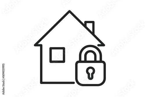 House and lock line icon. Home security system symbol. Property protection and safety. Real estate insurance concept. Secure house pictogram for web. Private building vector.