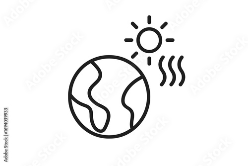 Global warming and climate change concept line icon. Planet Earth heating from the sun. Environmental disaster, drought, and hot weather simple vector symbol for ecology design.