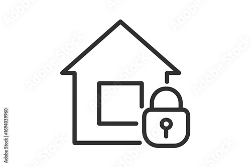 House and lock icon for home security and property protection. Concept for safety, insurance, and real estate. Smart home and alarm system pictogram for web and apps.
