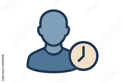 User time icon concept. Person profile with clock symbol. Time management, history, or waiting status graphic. Vector illustration for app, UI, UX and business design.