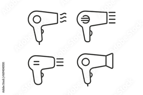 Hair dryer line icon set. Blow dryer minimal pictogram collection for web, apps, graphic design. Beauty salon, hairstyling, and hairdresser equipment vector symbol.