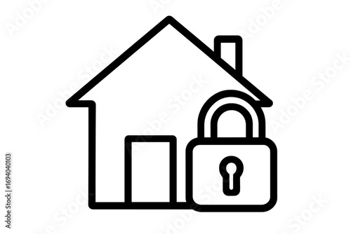 House security linear icon. Home protection pictogram. Real estate safety concept. Property insurance metaphor. Private building locked with padlock. Secure home outline symbol.