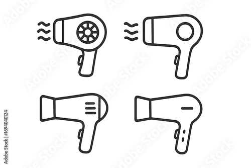 Hair dryer line icon set. Minimalistic linear pictogram collection. Blow-dryer symbol for web, app, UI, UX. Hairdressing, salon, beauty, and hair care outline vector.