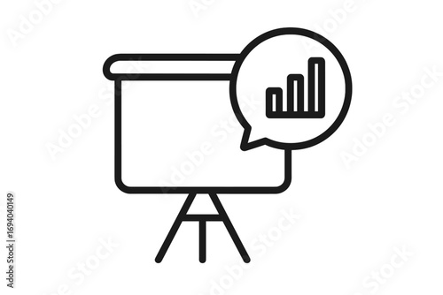 Presentation board with growth chart line icon. Business data analysis concept. Financial report, marketing statistics, and progress on an easel. Vector illustration.