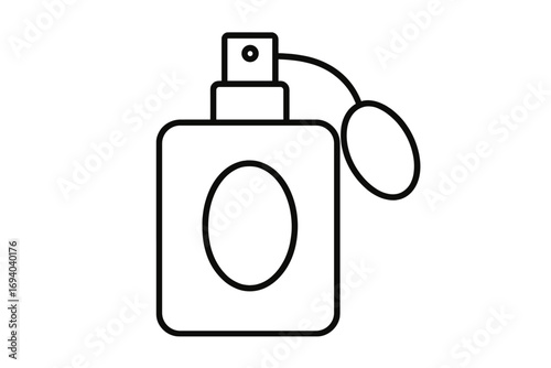 Perfume bottle linear icon. Fragrance spray with vintage atomizer pump. Vector outline illustration for beauty, cosmetics, and glamour concepts. Scent bottle symbol.