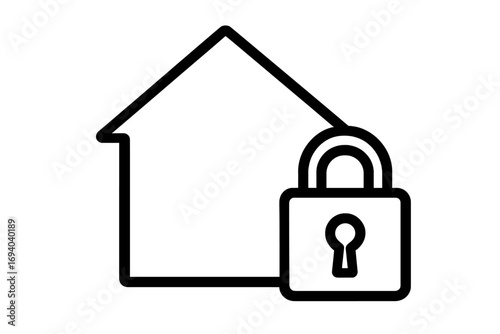 House and lock linear icon. Home security system, property protection, real estate safety concepts. Secure building, private ownership, mortgage, and stay home symbol. Vector.