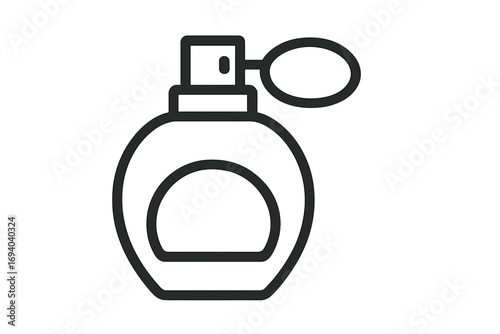 Perfume bottle line icon with atomizer. Fragrance spray vector. Cosmetics and beauty symbol. Luxury aroma graphic. Elegant scent outline for apps. Vintage glamour concept.
