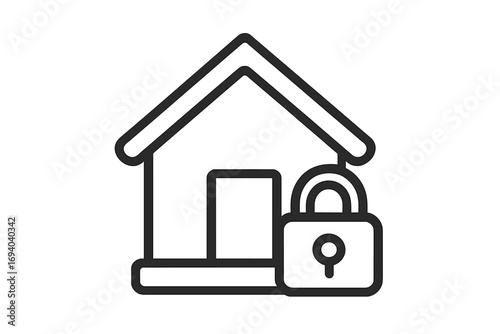 Home security system concept. House protection and safety icon. Real estate and property insurance symbol. Locked building simple outline vector. Padlock secure sign.