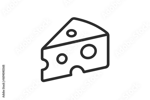 Cheese wedge line icon. Minimalist linear cheese slice symbol for food packaging, grocery store logo, web, app, and graphic design. Simple vector pictogram illustration.