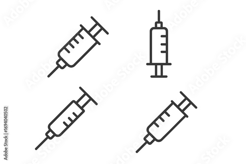 Syringe line icon set. Medical injection, vaccination, and medicine concept. Minimal linear pictogram for web, app, graphic design. Vector illustration for healthcare, clinic.